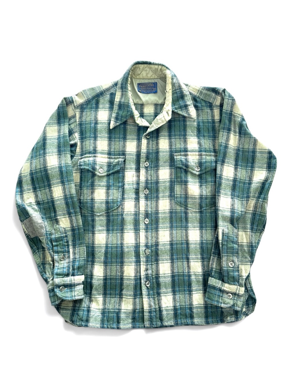 Vintage Pendleton Green, Blue and Cream Plaid Wool Button Down Shirt